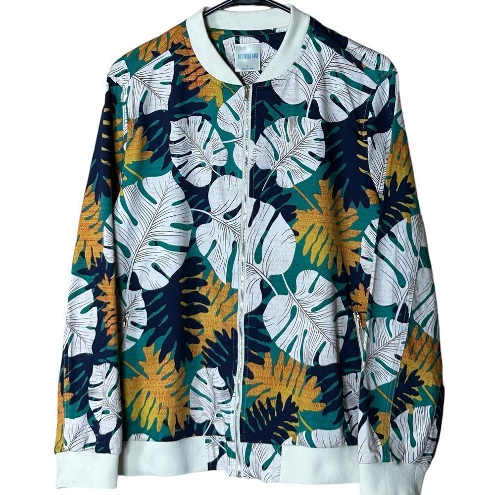 Womens Tropical Leaf Print lightweight Spring Casual Bomber‎ Jacket Large
